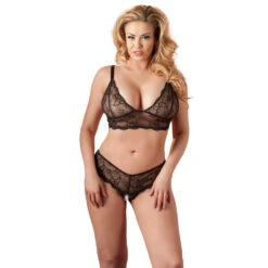 Zwarte BH En G-string Met Open Kruis Van Cottelli Collection Plus