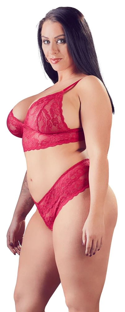 Red Bra And Crotchless G-string By Cottelli Collection Plus 4 Red Bra And Crotchless G-string By Cottelli Collection Plus - Afbeelding 2