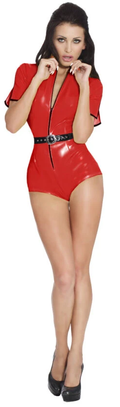 Strakke Datex Latex Body Met Korte Mouw Van Ledapol 9238 -Rimba Winkel 9238 ganz rot schw
