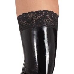 Zwarte Latex Kousen Met Kanten Design Top Van LATE X -Rimba Winkel Latex Stockings with lace design on top