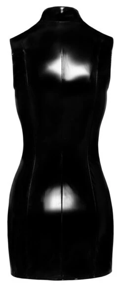 Korte, Nauwsluitende Lakjurk Met Elastische Net-inzetstukken Aan Weerszijden Van Black Level -Rimba Winkel Short tight fitting vinyl dress 28514741022 black level back