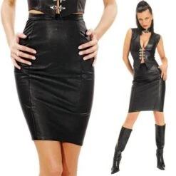 Nappa Lederen Rok In Zwart Of Rood Van Ledapol #889 -Rimba Winkel le 889 blk nappa leather skirt 889 683