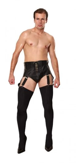 Lederen Jarretel Herenslip van Ledapol -Rimba Winkel le5698 black herren strapsgurtel black 846