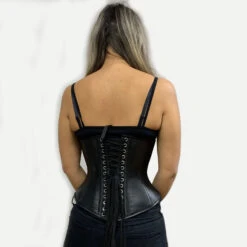 Carmen Luxe Zwart Lederen Onderborst Corset -Rimba Winkel leather corset back 1