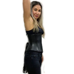 Carmen Luxe Zwart Lederen Onderborst Corset -Rimba Winkel leather corset side 1