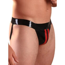 Latex Jock Met Ritssluiting En Strepen Van Honour -Rimba Winkel red2